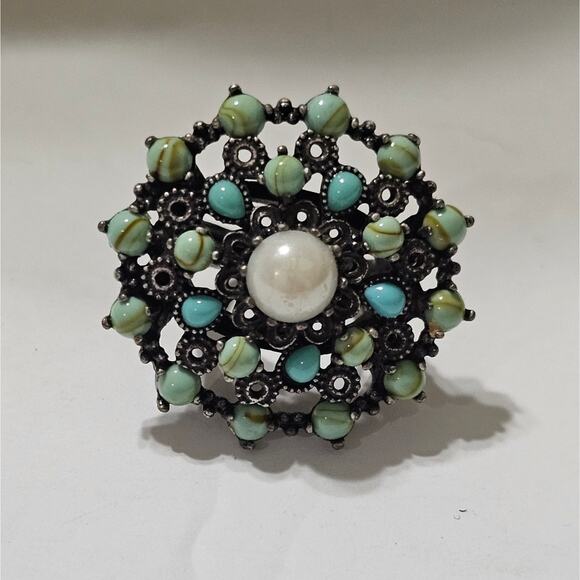 Lucky brand Turquoise and Pale Green Adjustable Ring Size 7-8 - Picture 2 of 5